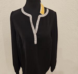MICHAEL Michael Kors Black Blouse with Silver Trim